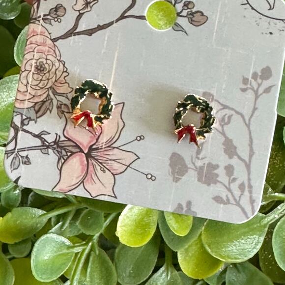 BOGO FREE WREATH EARRINGS STUDS CHRISTMAS - Picture 1 of 5